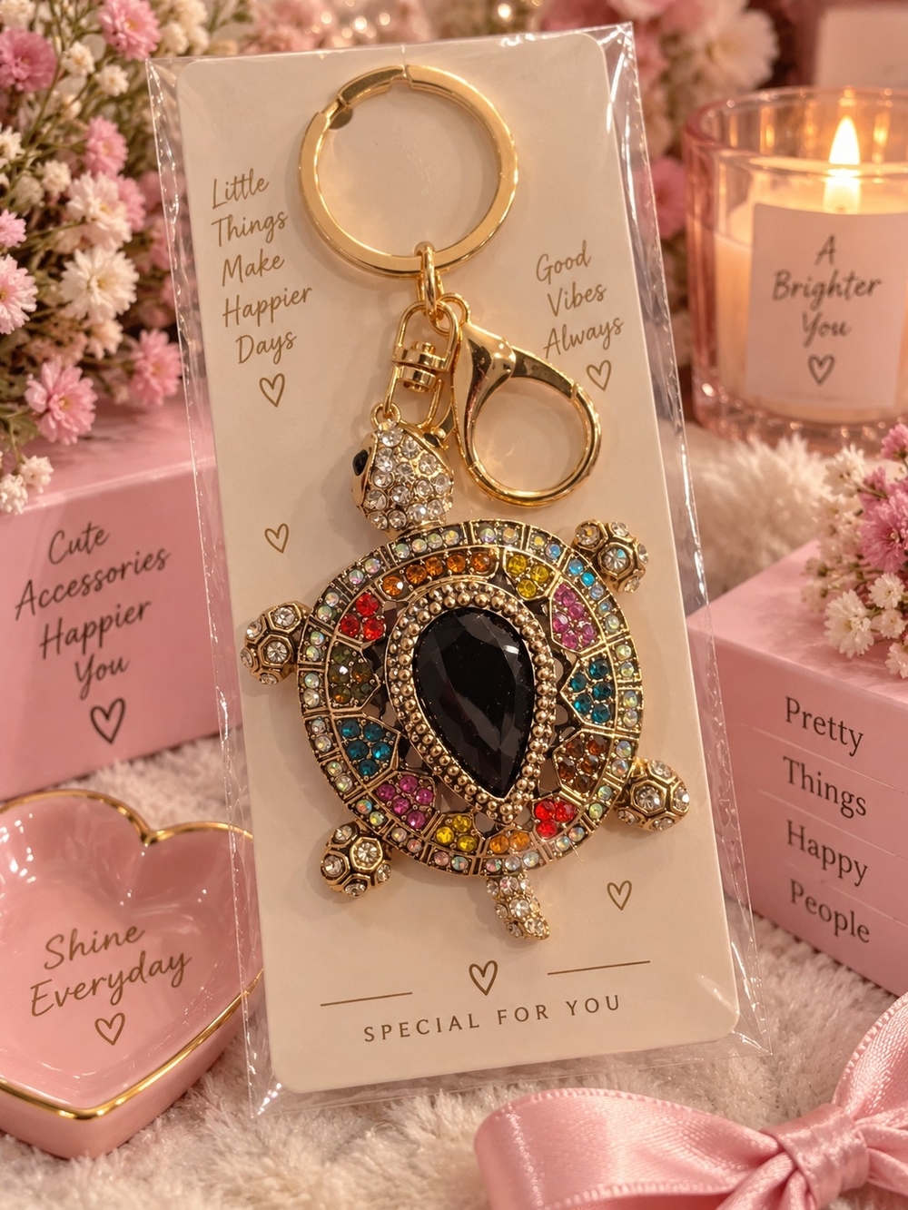 Gold Multicolor Turtle Keychain by